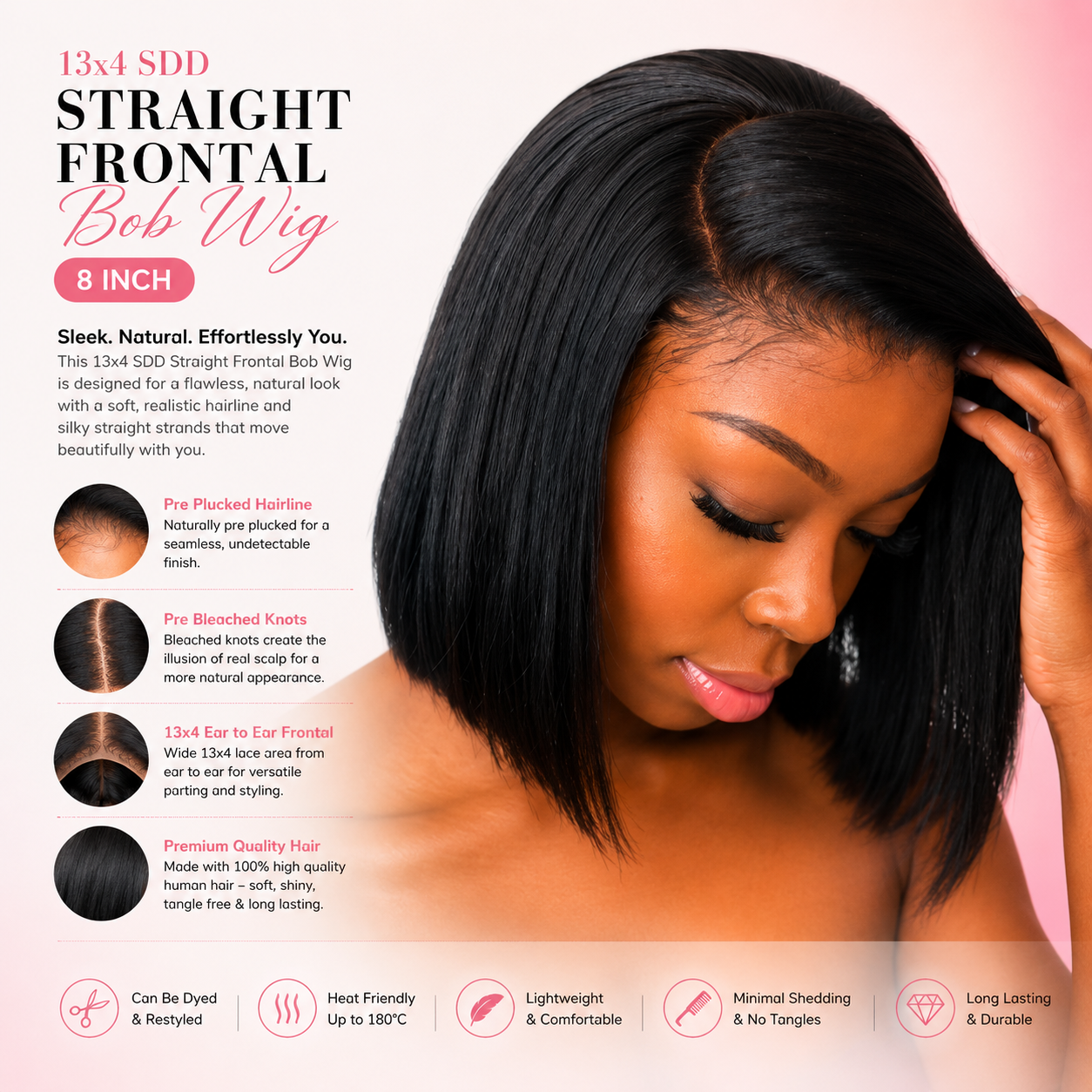 13x4 SDD Straight Frontal Bob Wig – 8 Inch