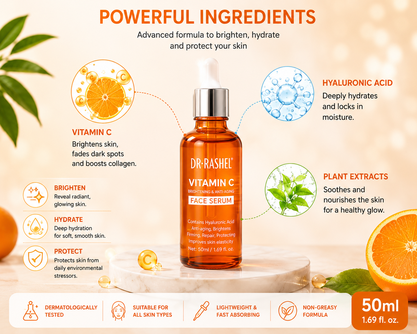 Dr. Rashel Vitamin C Brightening & Anti-Aging Face Serum – 50ml