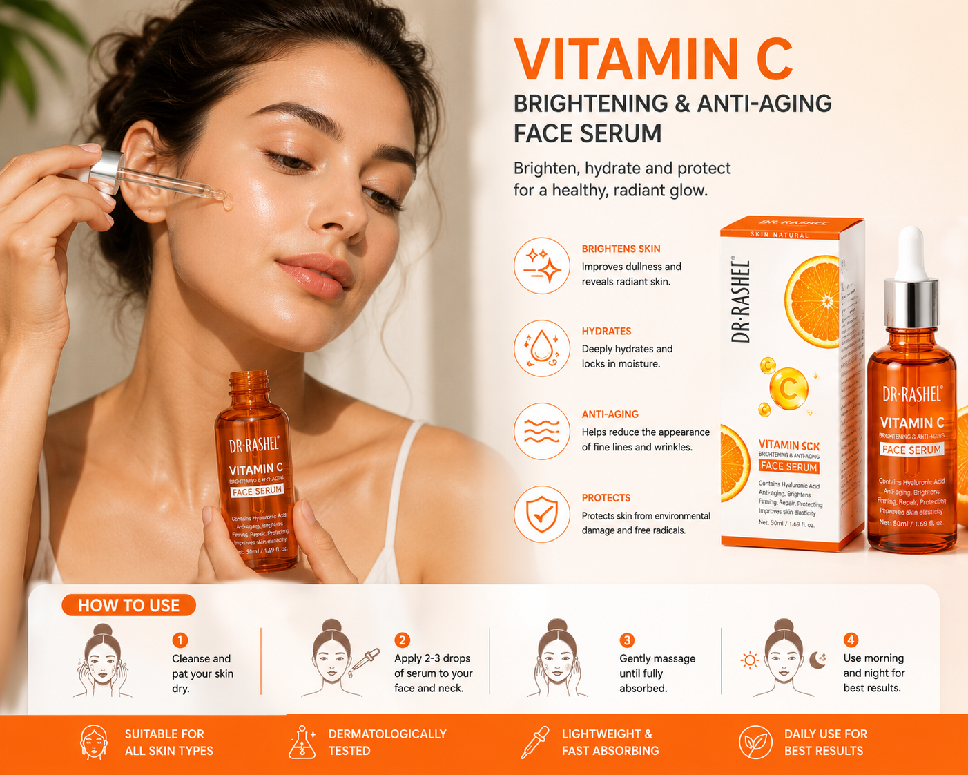 Dr. Rashel Vitamin C Brightening & Anti-Aging Face Serum – 50ml