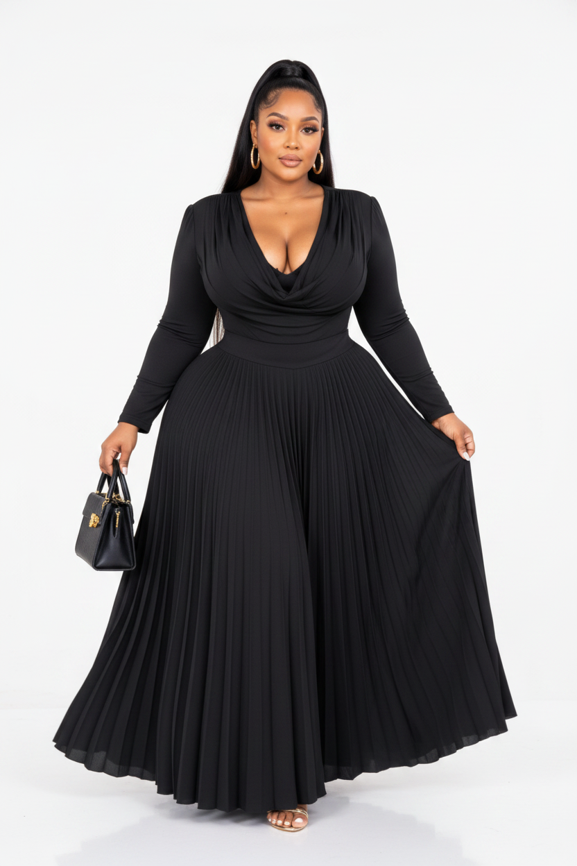 Pleated Maxi Dress – Black