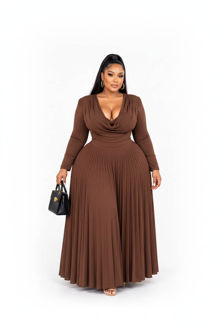 Pleated Maxi Dress – Camel