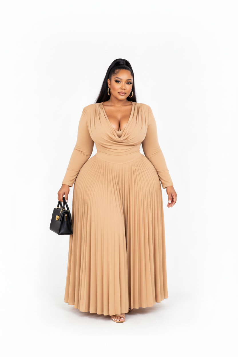 Pleated Maxi Dress – Fawn