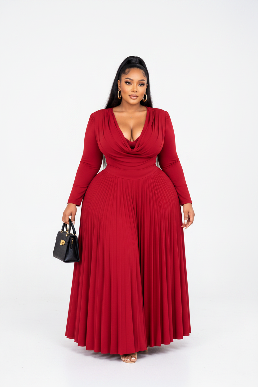 Pleated Maxi Dress – Red